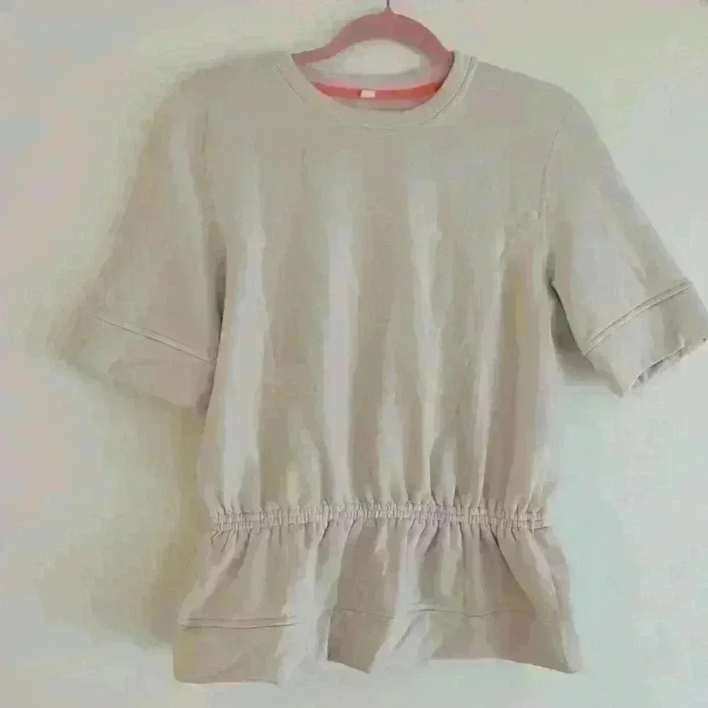 Lululemon crewmen pink peplum pullover short sleeve sweatshirt